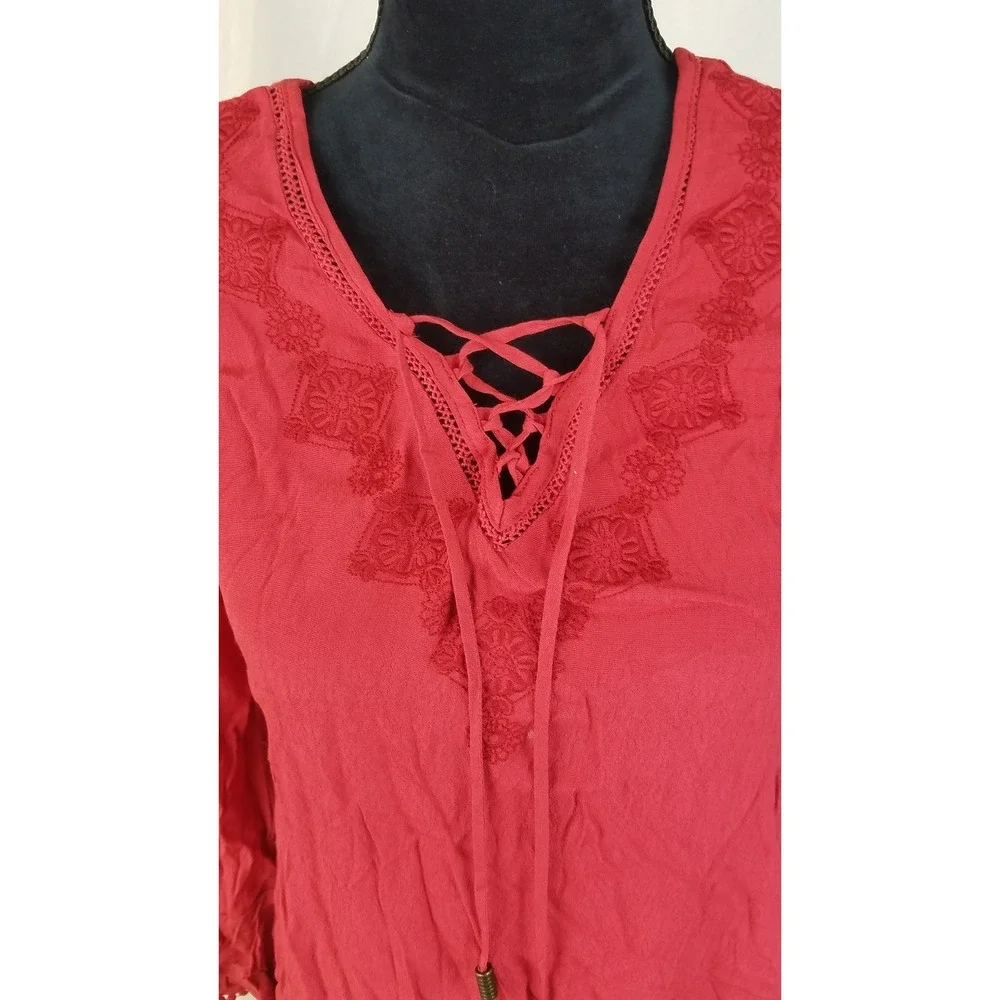 xhilaration women S long sleeve blouse lace embroidery lagenlook boho minimalist